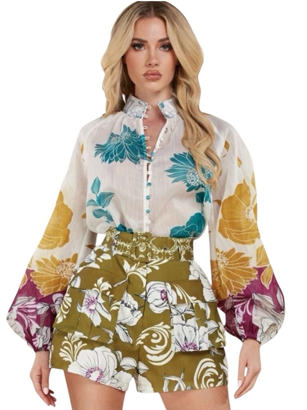 L’Atiste by Amy Sheer Floral Print Button Up Blouse Size S